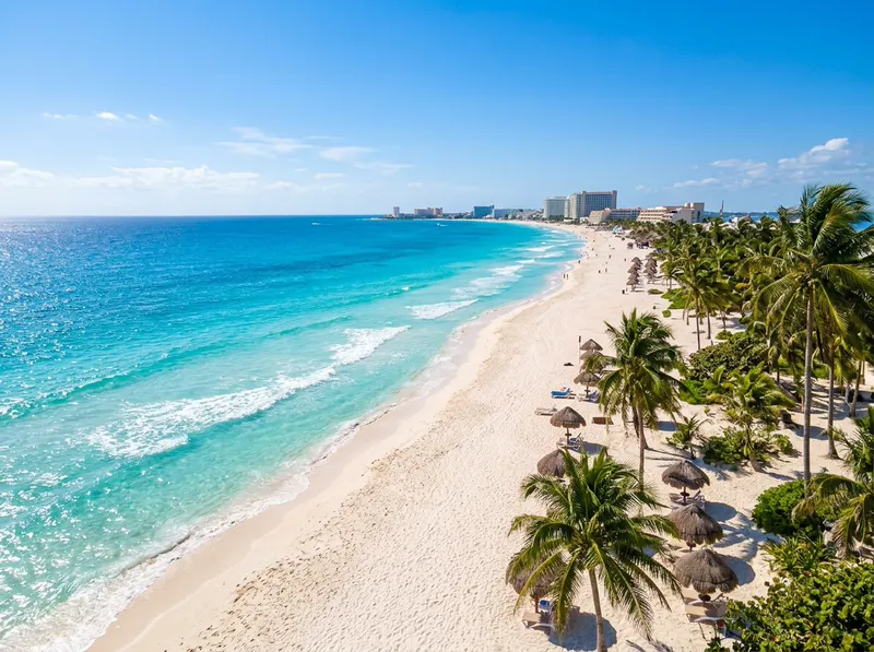 Mar turquesa y playa en Cancún